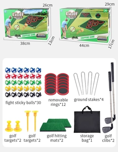Accessoires de golf: 30 balles adhésives, 2 clubs, tapis de frappe, supports et sac de rangement