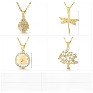 Selection of gold stainless steel pendants featuring tree of life and dragonfly designs