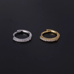 Minimalist copper hoop earrings with pave cubic zirconia in gold and silver finishes