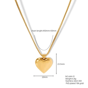 Detailed specs of 18k gold plated hollow heart necklace in 304 stainless steel