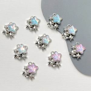 Dreamy star and cloud alloy pendants with iridescent blue finish for DIY jewelry