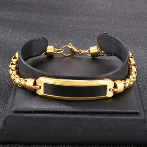 Hip-hop stainless steel square pearl bracelet for men with custom curved metal plate