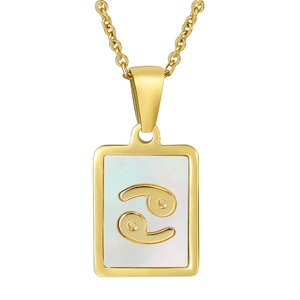 Cancer zodiac necklace with 18K gold stainless steel rectangle shell pendant for women