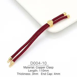 Detailed view of 3mm burgundy braided rope bracelet with 110mm copper slide buckle