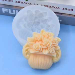 3D flower basket silicone mold for DIY rose scented candles and handmade soap making