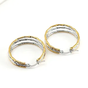Hoop Earrings Stainless Steel Two-tone Gold Silver Twisted Rope Design Latch Back Fashion Jewelry For Women