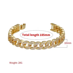 Bracciale cubano oro iced out larghezza 10mm e lunghezza 185mm con zirconi micro-pavimentati