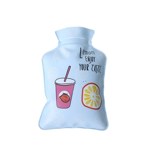 Mini light blue PVC hot water bottle featuring fresh lemon illustrations and cute pattern