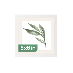 6x6 inch white wooden photo frame with minimalist green leaf watercolor art print