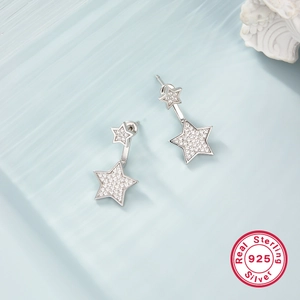 Elegant S925 sterling silver star-shaped stud earrings with sparkling cubic zirconia crystals