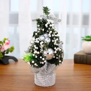 20cm mini Christmas tree with silver bows, white berries, and shiny ornaments