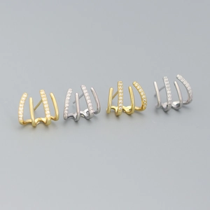 Orecchini A Perno In Argento Sterling 925 Linea Geometrica Quattro Artigli Zirconi Donna Gioielli Di Moda Minimalista