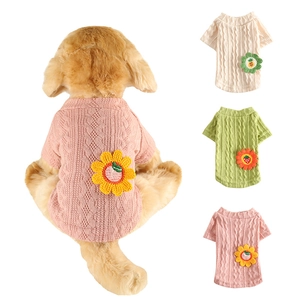 Pet Dog Sweater Knitted Cable Knit Vest With Flower Patch For Small Dogs Puppy Autumn Winter Soft Warm Clothing