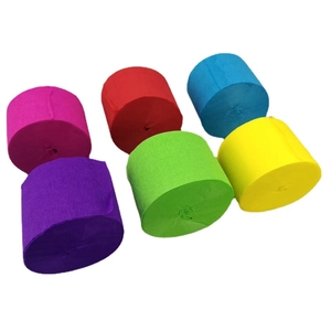 Set of six colorful 4.5cm crepe paper rolls for party decoration and DIY crafts