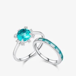 Bague Tournesol En Argent Sterling 925 Et Anneau Empilable Pour Femmes Cristal Bleu Paraiba Forme D'Étoile