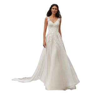Lace Embroidery Wedding Dress Deep V Neck Backless Long Train Bridal Gown Elegant Sleeveless Tulle For Women Evening