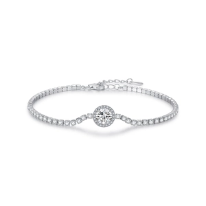 Bracelet tennis élégant en argent sterling S925 avec zircon central halo et pierres brillantes