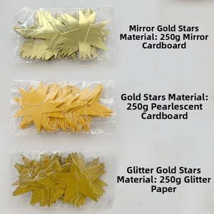 Detail of star garland sets in mirror gold, pearlescent gold, and glitter cardstock paper