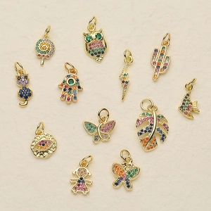 DIY Jewelry Charms Micro Pave Colorful Zircon Copper Real Gold Plated For Bracelet Making Fashion Pendants For Women