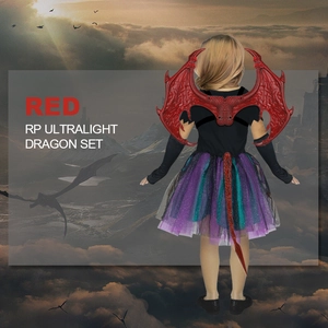 Kids red dragon costume set featuring ultralight dragon wings and a long matching tail