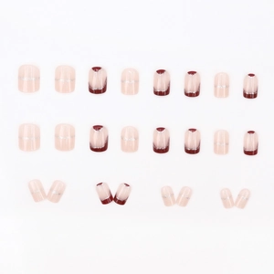 24-piece set of wine red French press-on nails with fine glitter and minimalist design