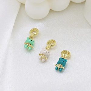 Cute gold plated bear pendants with colorful enamel and sparkling zircon accents