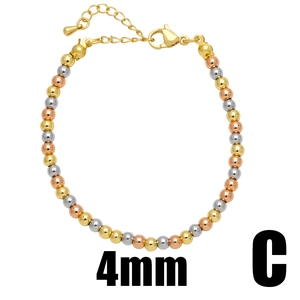Fashion 4mm tricolor gold plated beaded bracelet with adjustable lobster clasp closure