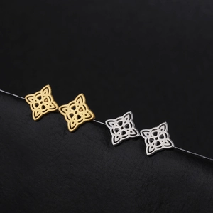 Double-layer 18K gold plated witch knot stud earrings in silver and gold steel