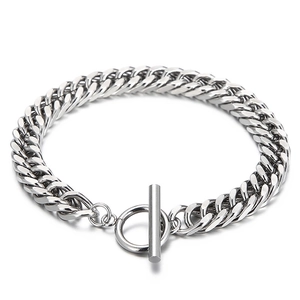 Minimalist silver stainless steel Cuban chain bracelet with classic OT buckle closure