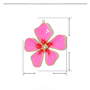 Size specifications for pink flower pendant made of stainless steel with rhinestones