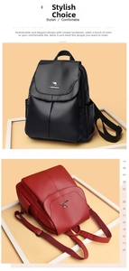 Close-up of litchi texture leather backpacks in black and red with kangaroo logo details