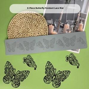 8-cavity butterfly fondant lace silicone mat with grey molds and black edible lace
