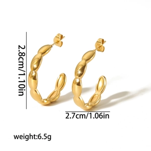 18K gold plated stainless steel geometric C-shaped hoop earrings with polished finish