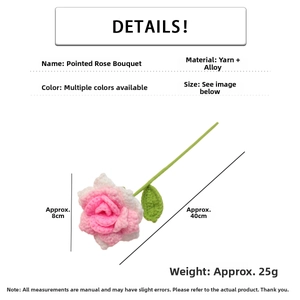 Macro view of handmade pink crochet rose bouquet showing leaf texture and yarn details