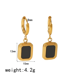 Chunky 18K gold plated stainless steel rectangular hoop earrings with black enamel inlay