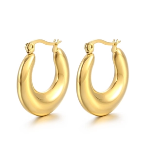 Minimalist thick gold-plated stainless steel oval hoop earrings for a vintage look