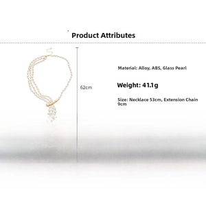 Detailed size chart for multi-layer glass pearl necklace with length 53cm and 9cm extension