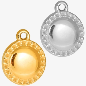 Detailed macro view of 304 stainless steel gold and silver round beaded pendants