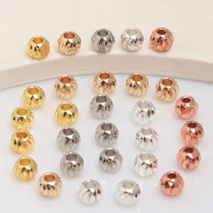 Spiral Textured Copper Spacer Beads Round Loose Metal Watermelon Pattern Plated For DIY Bracelet Necklace Jewelry Making