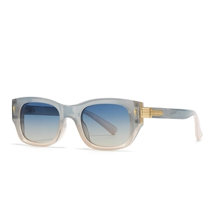 Retro square aviator sunglasses with gradient frame and blue-yellow tinted lenses