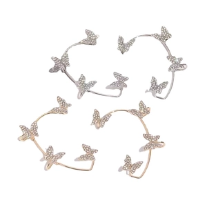 Élégants couvre-oreilles papillon en strass doré et argenté avec des pierres brillantes