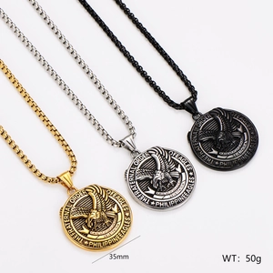 Vintage Eagle Round Pendant Necklace Stainless Steel Retro Fraternal Order Of Eagles Jewelry For Men