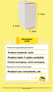 Detailed specs for creative resin pig desktop decor with a 5.5x4.5x2.8cm packaging box
