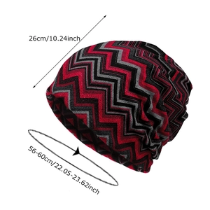 Knit beanie with red and black wave pattern, size 26cm height for 56-60cm head circumference