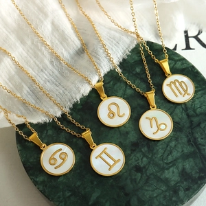 Zodiac Necklace 18K Gold Plated Stainless Steel White Mother Of Artificial Pearl Pendant Constellation Jewelry For Women