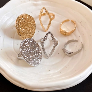 Set of 6 textured oval and geometric open rings in gold and silver finishes