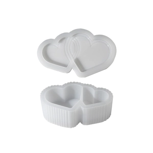 Dual heart-shaped silicone mold for DIY resin storage boxes with striped texture