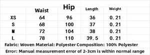 Guide des tailles détaillé et fiche tissu pour la jupe courte plissée à boucle