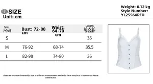Size chart for lace camisole showing measurements in cm for S, M, and L sizes