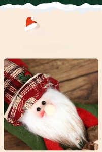 Detail of Christmas stocking featuring 3D Santa Claus with plaid hat and plush white beard